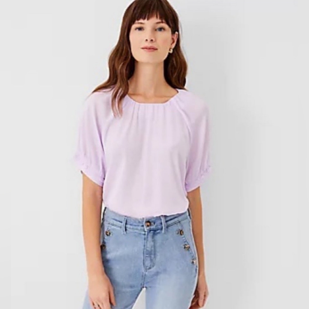 NWOT Women's Ann Taylor Shirred Ruffle Puff Sleeve Top.